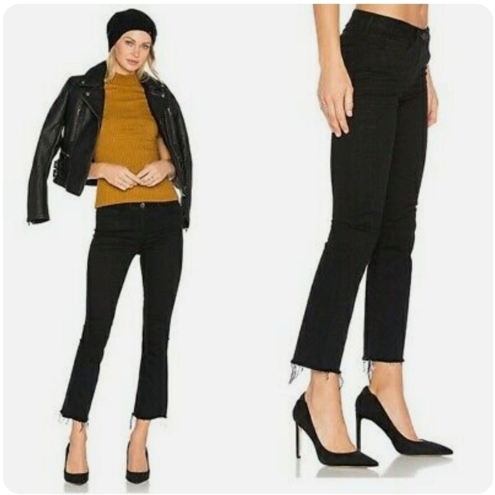 3x1 Size 24 Unfinished Hem Cropped Black Tear High Rise Bootcut Jeans